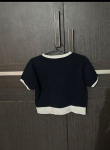 Navy Blue Stylish Crop Top with White Border
