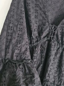 Chic Black Eyelet Tiered Dress