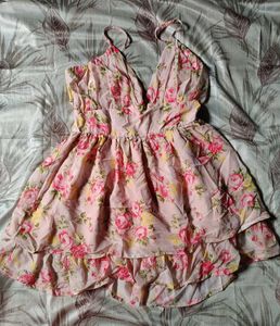 Pink Floral Ruffle Mini Dress