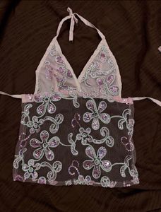 Sparkling Floral y2k  Halter Top