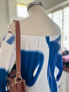 Elegant Off-Shoulder Blue &amp; White Maxi Gown