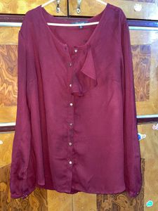 Chic Burgundy Ruffle Front Top 38 inches