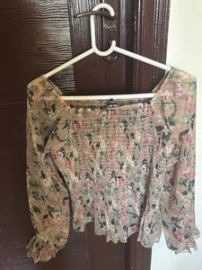 Floral Smocked Square Neck Top