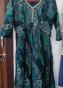 Teal Printed Kurti Set (with Dupatta)