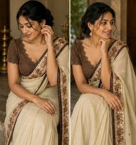Elegant Cream Saree with Embroidered Border