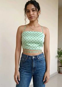 Polka Dot Halter Neck Crop Top