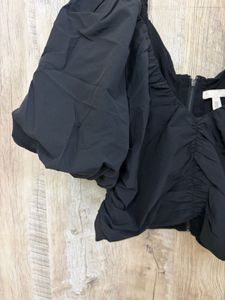 Chic Black Puff Sleeve Ruched Top