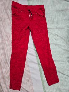 Red Lace embroidery Pants