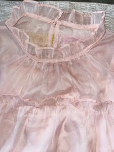 Sheer Pink Ruffled mid length top