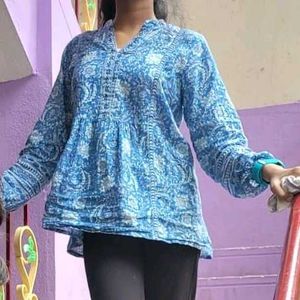 Blue Paisley Print Tunic Top