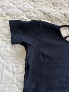 Black Cropped T-Shirt with Strappy Back