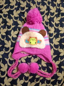 Cute Pink Baby Hat with Pom Poms