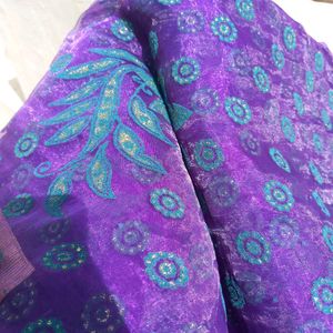 Exquisite Purple Embroidered Saree