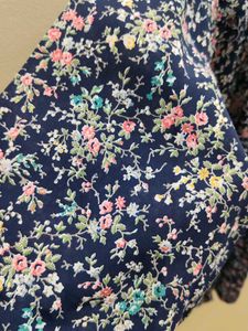 Navy Floral Print Kurta with White Trim
