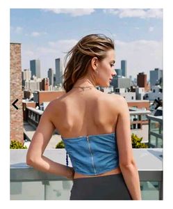 shein Denim Beaded Fringe Tube Top