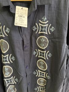 Men's Embroidered Blue Casual Shirt