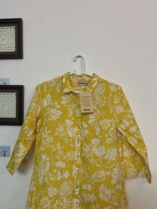 Fabindia Women’s Yellow Floral Cotton Shirt Dress