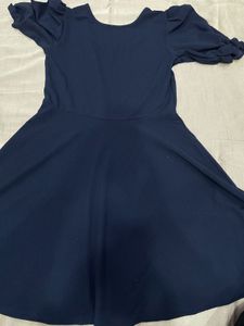 Navy Blue Puff Sleeve Dress