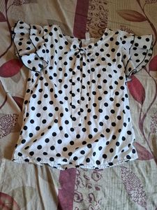 Polka Dot Top with Ruffle Sleeves