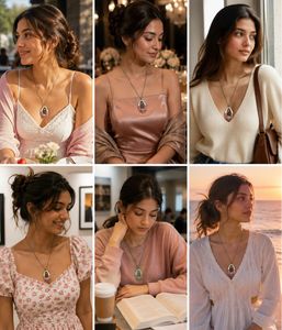 Charming Pink Floral Teardrop Pendant Necklace