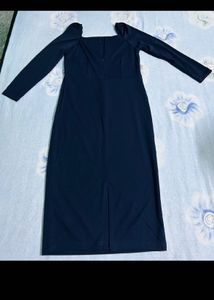 Elegant Navy Blue Square Neck Dress