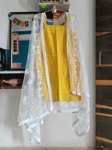 Yellow Kurta Set with Printed Palazzo
