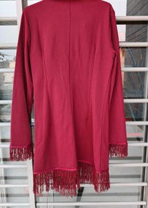 Maroon Double-Breasted Blazer with Fringe