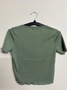 Cute Green Cropped Top with Button Detail
