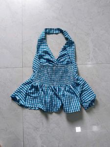 Blue Gingham Halter Neck Top