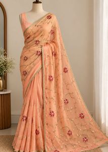 Peach work Georgette Saree