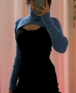 Blue Turtle neck Cutout Sweater
