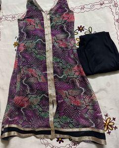 purple vibrant print kurta set