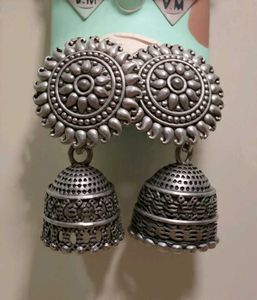 Oxidized Silver Jhumka Earrings