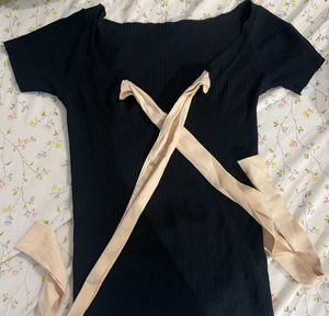 Ribbed Black Mini Tops with Bow