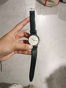 Classic Black Leather Strap Watch