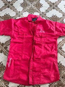 Men's Red Short Sleeve Button-Up Shirt