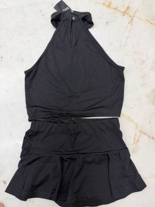 Shein Black Halter Neck Crop Top &amp; Skirt Set