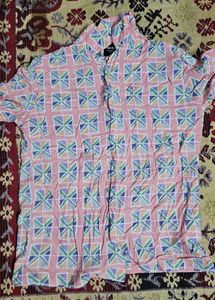 Retro Geometric Print Button-Up Shirt