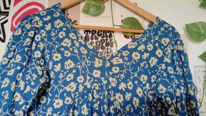 Blue Floral Print Mini Dress