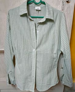 SAVANA 70% COTTON Striped Waist-cinching Shirt