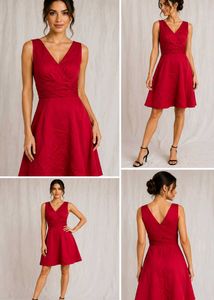 Elegant Red V-Neck Fit & Flare Dress