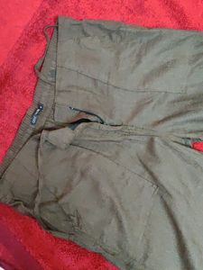 Go Colors Olive Green Straight Cut Pant With Pockets