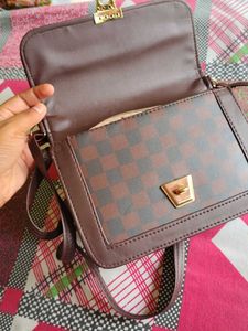 Chic Brown Checkered Crossbody Bag