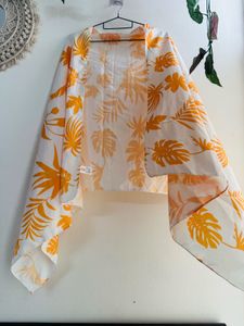 White &amp; Orange Tropical Print Dupatta