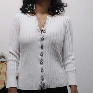 y2k White Ribbed Button-Up top