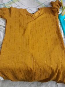 Mustard Yellow Kurta with Striped Detail