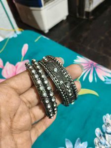 Set of 3 Oxidized Bangles with Stones