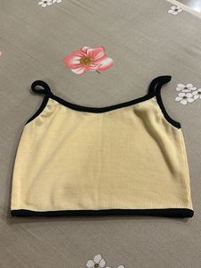 Ribbed Yellow Cami Top with Black Trim