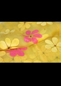 So.Si.ra Yellow Hand-painted Organza Saree