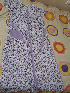 Elegant White & Purple Floral Nighty Set – XL